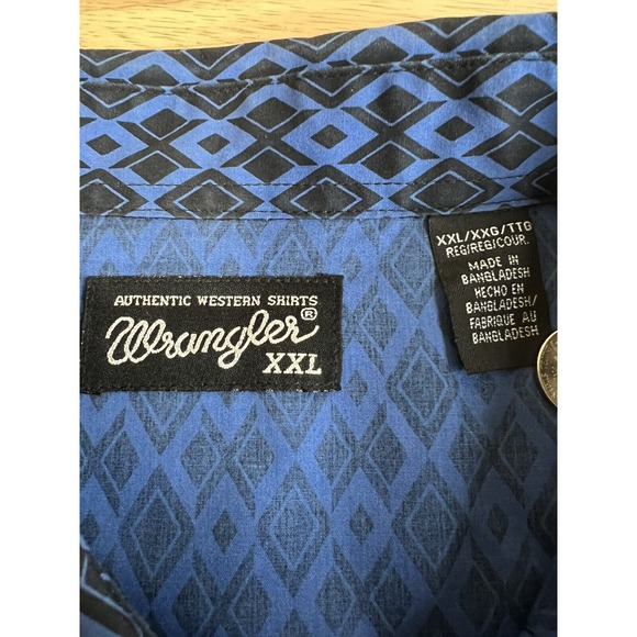 Wrangler Authentic Western Shirt Men's Size XXL Blue Black Pearl Snap Geometric - Picture 3 of 7